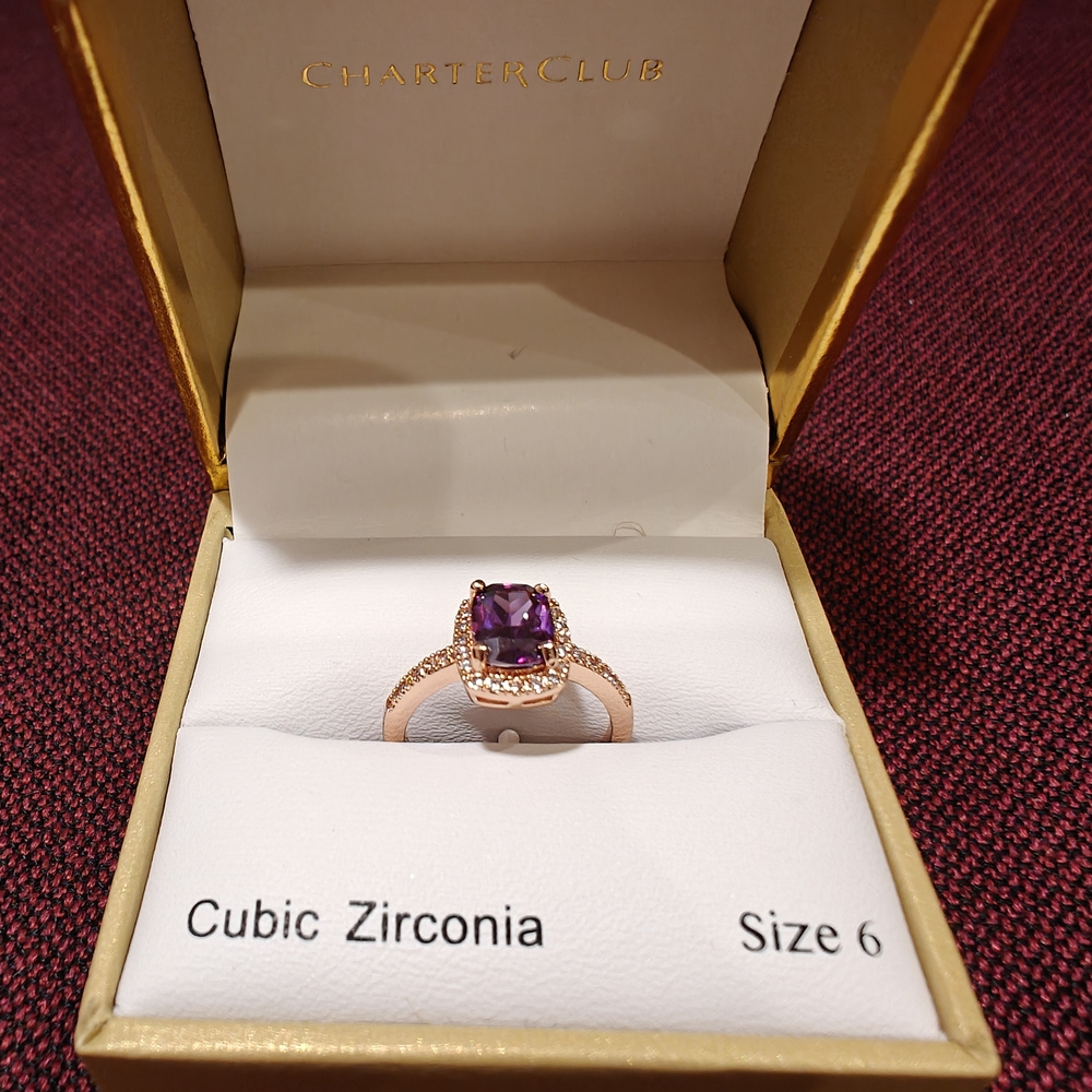 NWT Charter Club Purple Cubic Zirconia Rose Gold Ring size 6